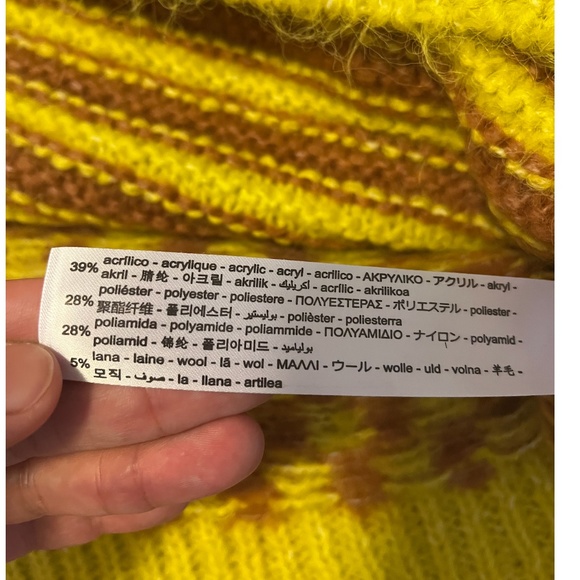 Zara yellow and brown checks stripes touch of wool jacquard knit cardigan NWT - Picture 8 of 11